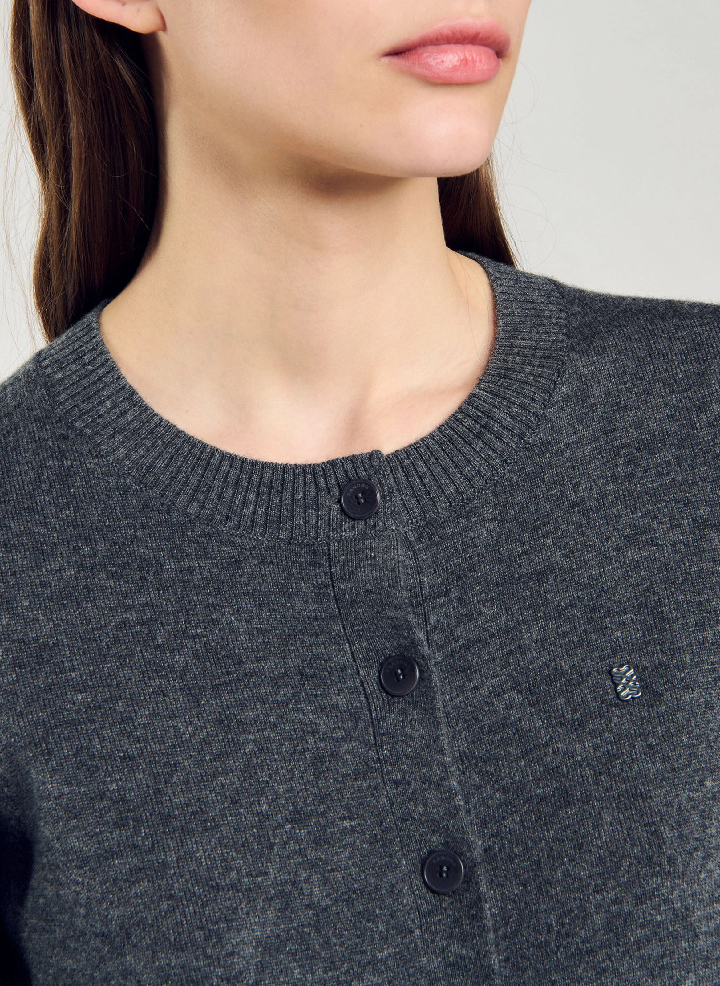 Gilet col rond en laine mélangée | Gris
