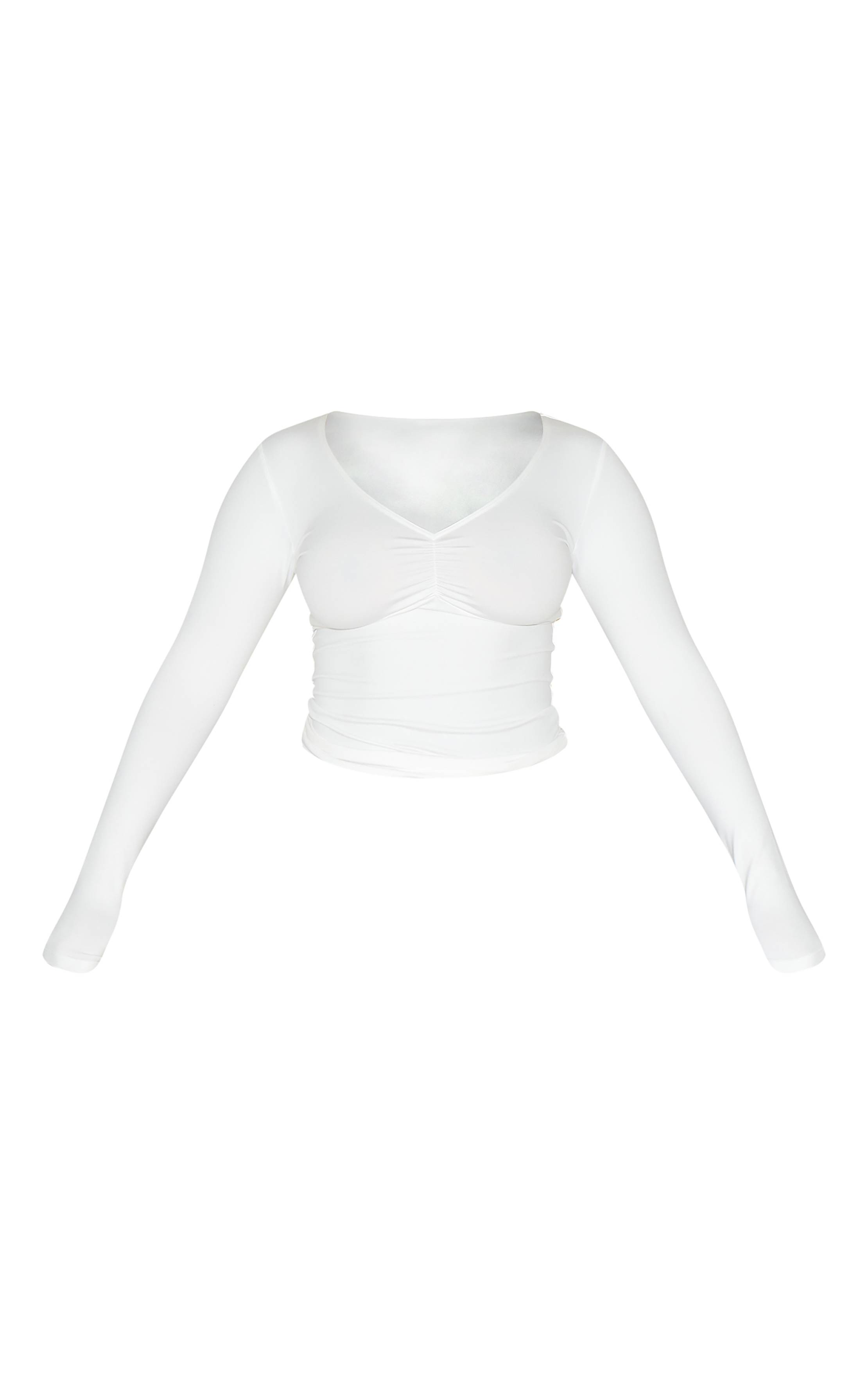 Blanc Haut Manches Longues Sculptant À Poitrine Froncée Shape