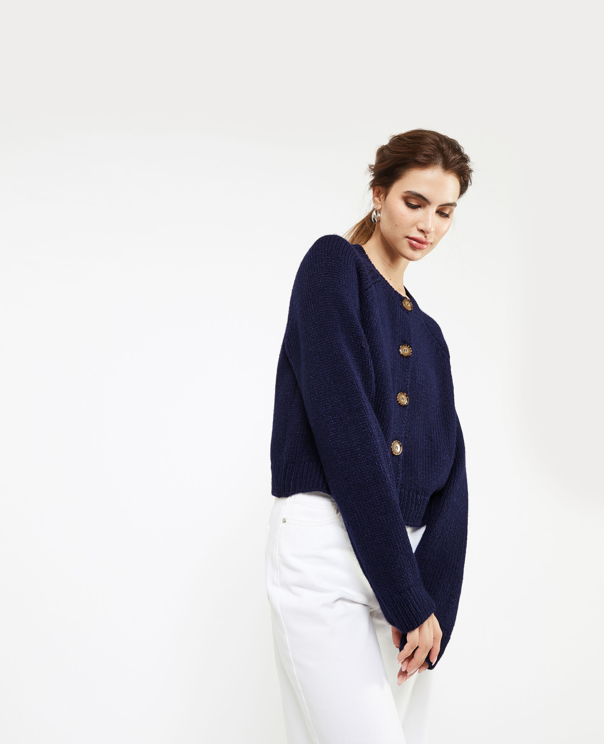 Gilet en maille avec gros boutons - Bleu marine