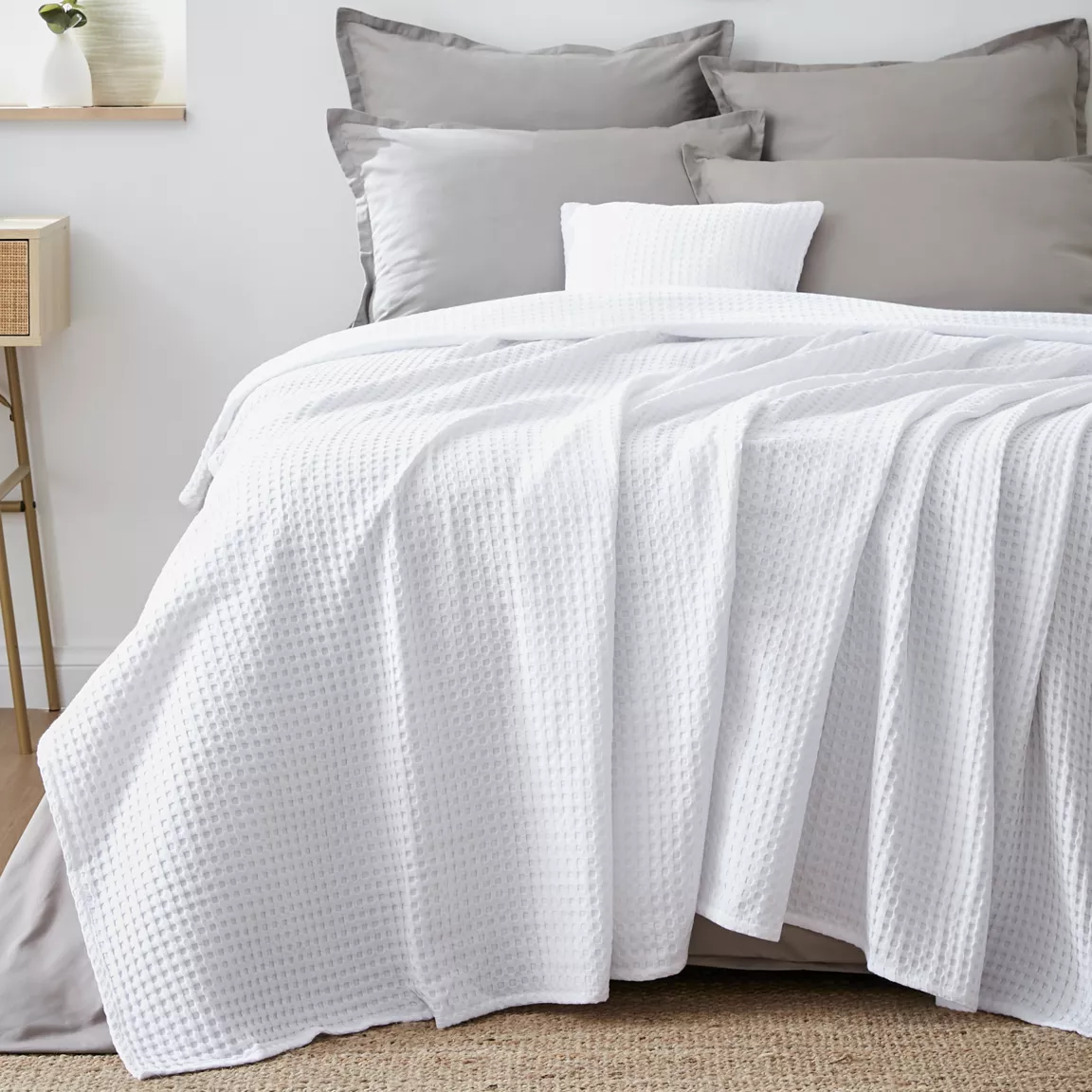 Couvre-lit coton nid d'abeille (180 x 220 cm) Maya Blanc
