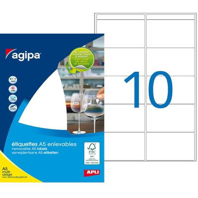 Apli Agipa - Etui A5 - 100 Étiquettes enlevables blanches multi-usages - 38,5 x 65 mm - coins arrondis - réf 114261