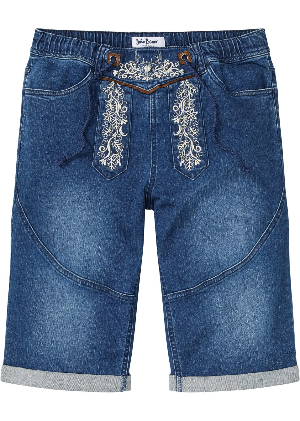 Bermuda en jean extensible avec broderie, Regular Fit