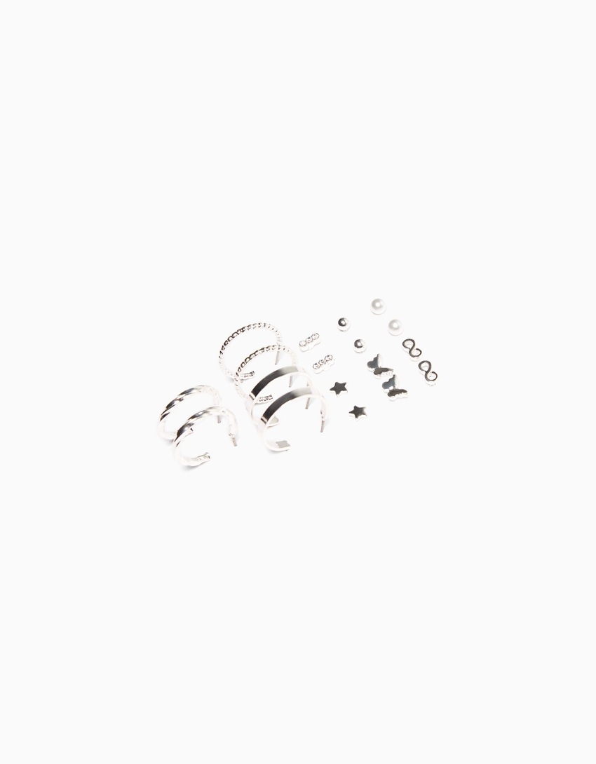 Conjunto de 9 brincos de argola fina