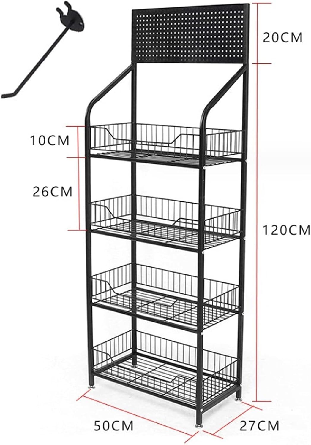 Ladenregale Einzelhandel - 140x50x27 cm Supermarktregale - Ladeneinrichtung Verkaufsregal - Lagerregal mit 4 Fachböden - Werkstattregal mit 10 x Lochwand Haken, Kellerregal, Garagenregal, Metallregal