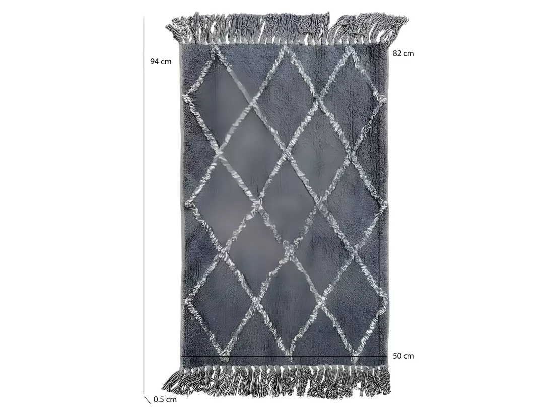 Tapis de bain 50 x 90 cm coton gris style berbère à franges - FLUFFY
