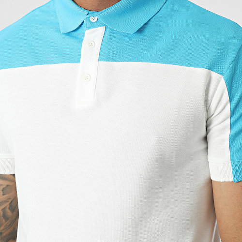 Polo Manches Courtes Blanc Bleu Clair