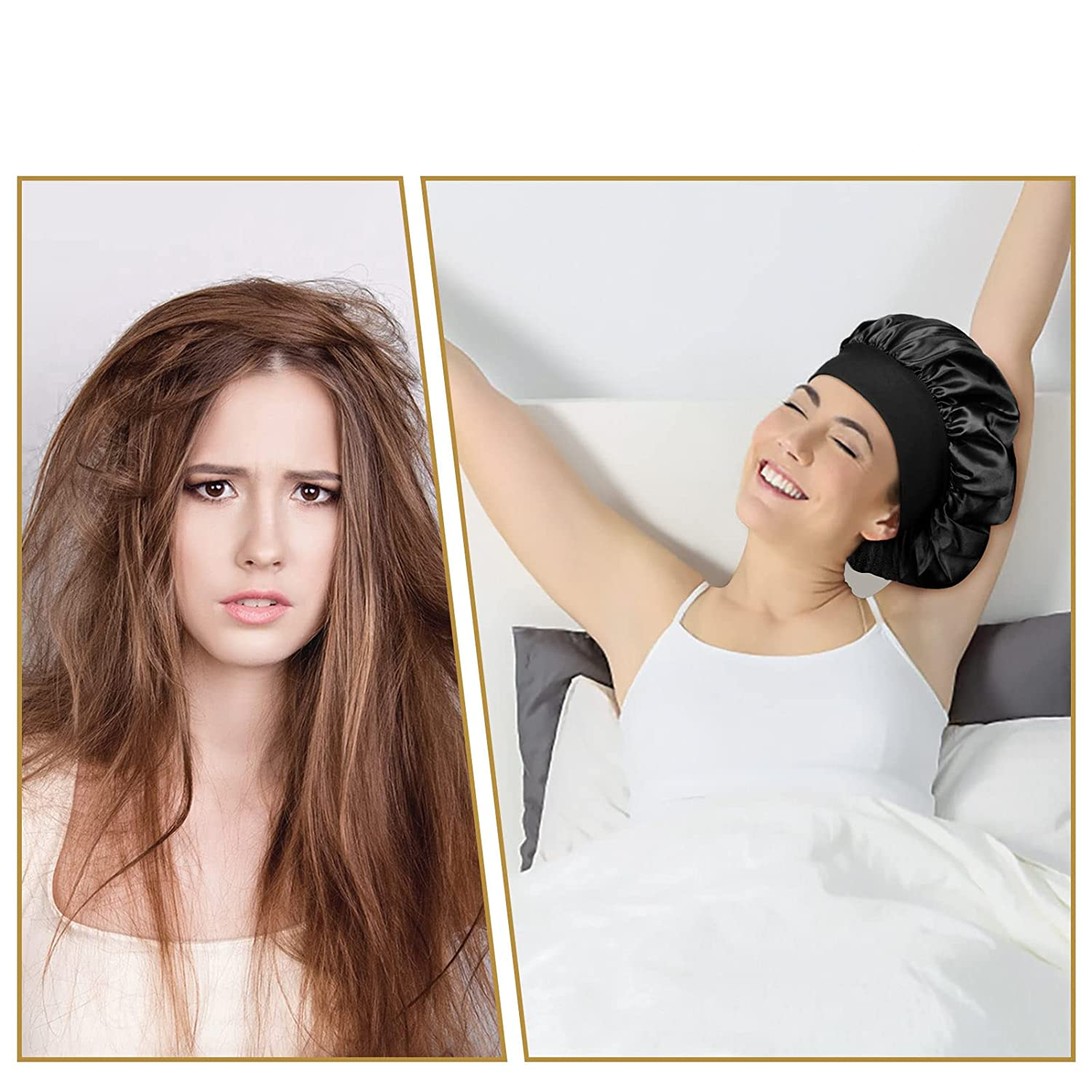 (Ø31cm) Elastische Satin Nachtmütze Haar Schlafmütze Bonnet - Rosa