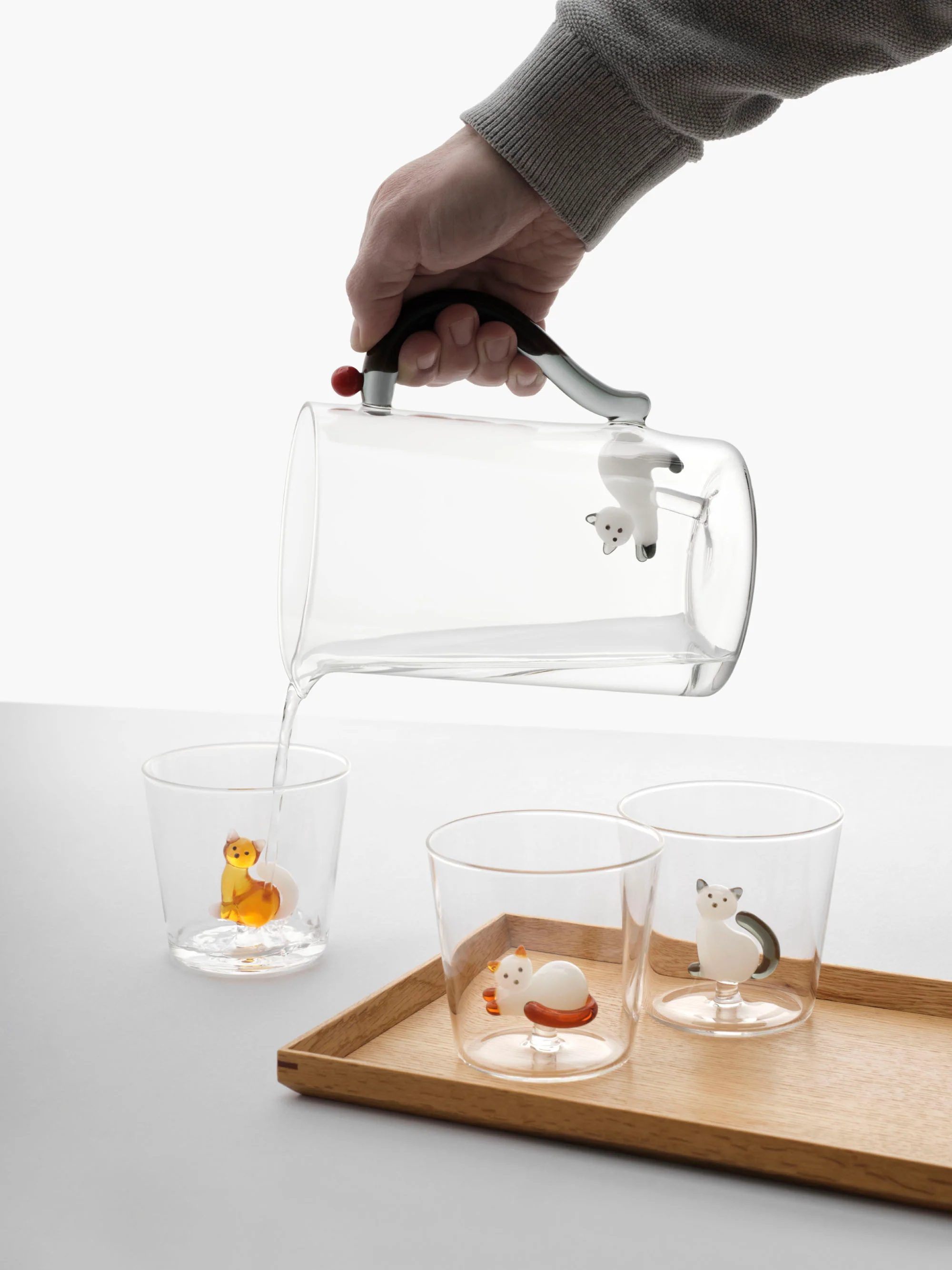 Handgemaakte tumblers Cats van borosilicaatglas, 6-delig