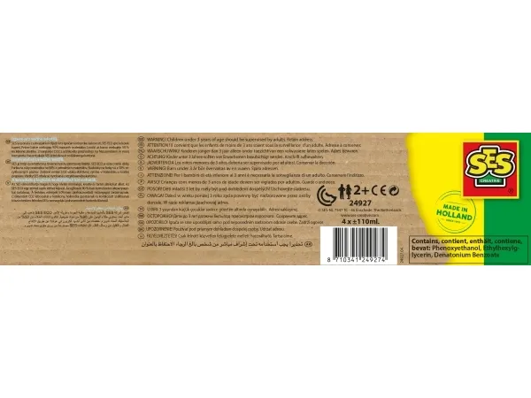 SES Creative Eco fingerpaint trendy, Blå, Lyserød, Violet, Gul, Ikke giftig, Vaskbar, Gluten fri, 110 ml