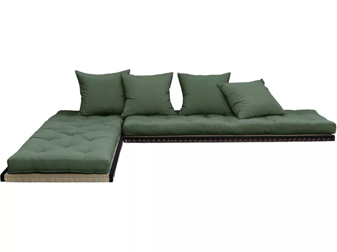 Futon canapé lit 3 places 2x70x200 CHICO kaki