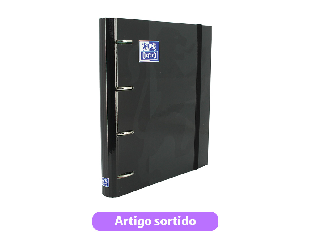 CAPA A4 4 ARGOLAS COM ELÁSTICO E RECARGA DE FOLHAS PAUTADAS OXFORD CORES SORTIDAS