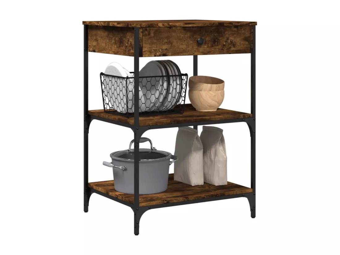 Chariot de cuisine chêne fumé 60x48x89,5 cm bois d'ingénierie