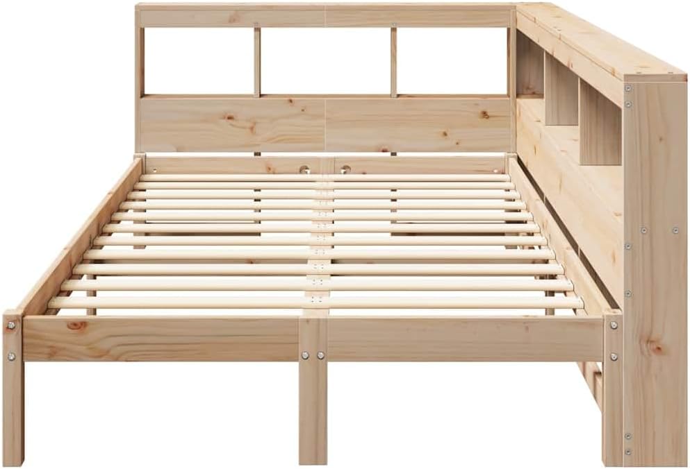 vidaXL Massivholzbett mit Regal ohne Matratze 120x200 cm Kiefer, Holzbett mit Regal, Massivholzbett mit Regal, Bett, Holzbett mit Bücherregal