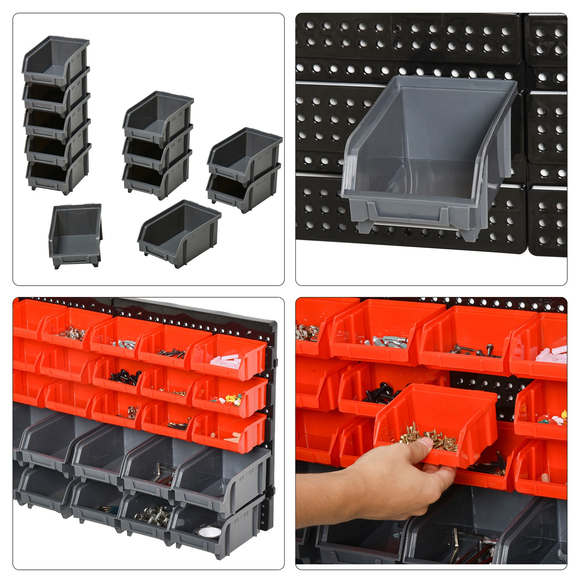 DURHAND Lagersystem mit 30 Boxen schwarz, grau, rot 37,5L x 18B x 63H cm