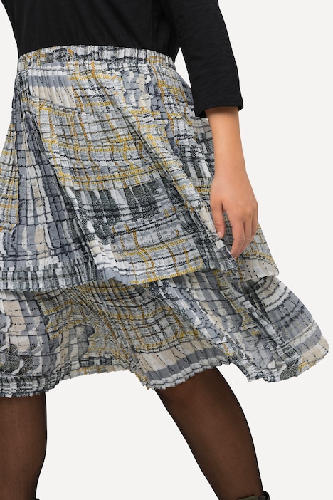 Jerseykleid, Plisseerock, A-Linie, V-Ausschnitt, 3/4-Arm