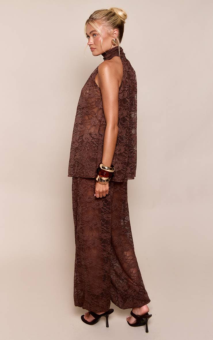 Marron Ensemble Pantalon Ballon En Dentelle Transparente