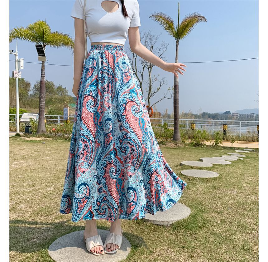Juuri - Maxi A-lijn rok met elastische taille en paisleyprint