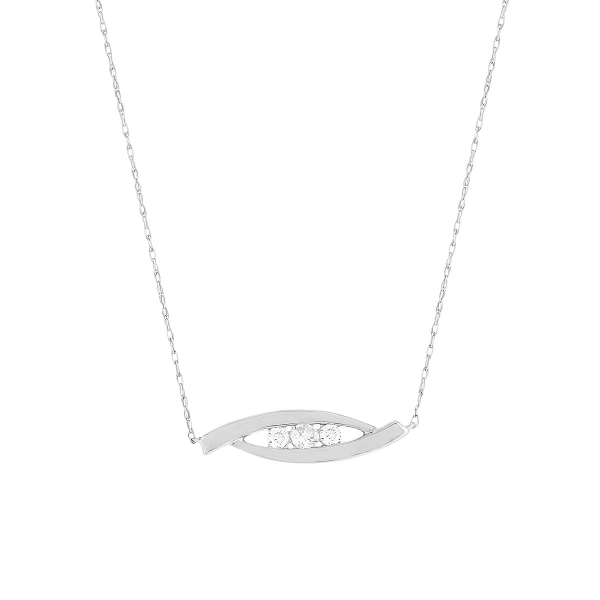 Collier or blanc 750 Trilogy, diamants. Longueur 50 cm.