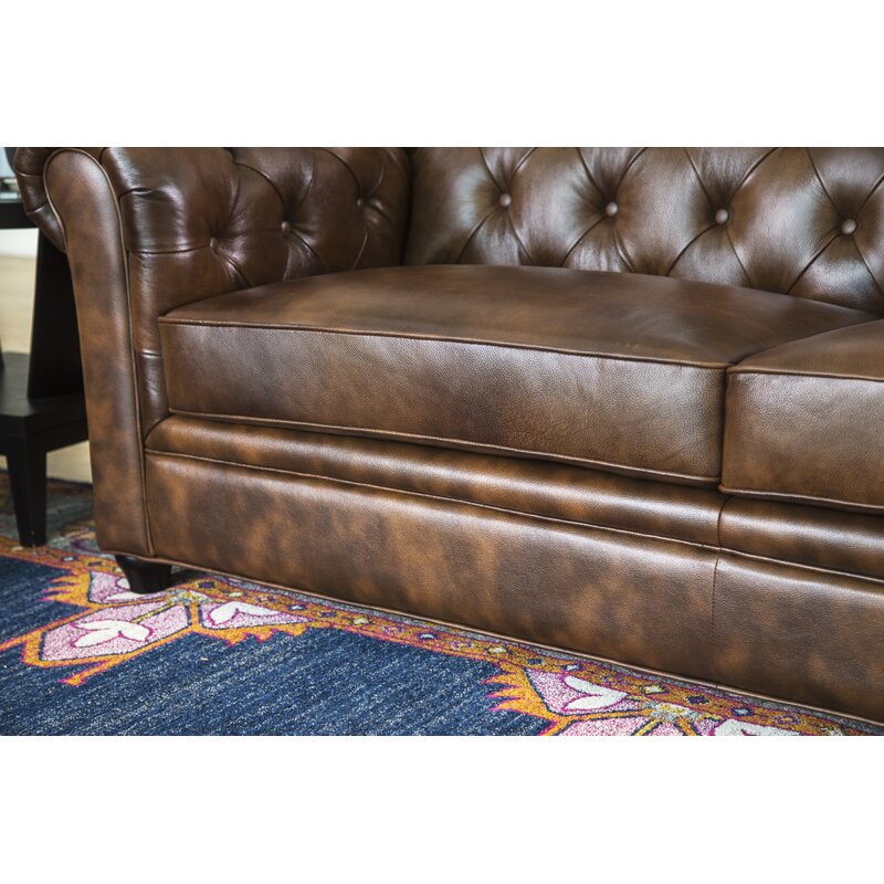 Owen 84&rdquo; Genuine Leather Rolled Arm Chesterfield Sofa