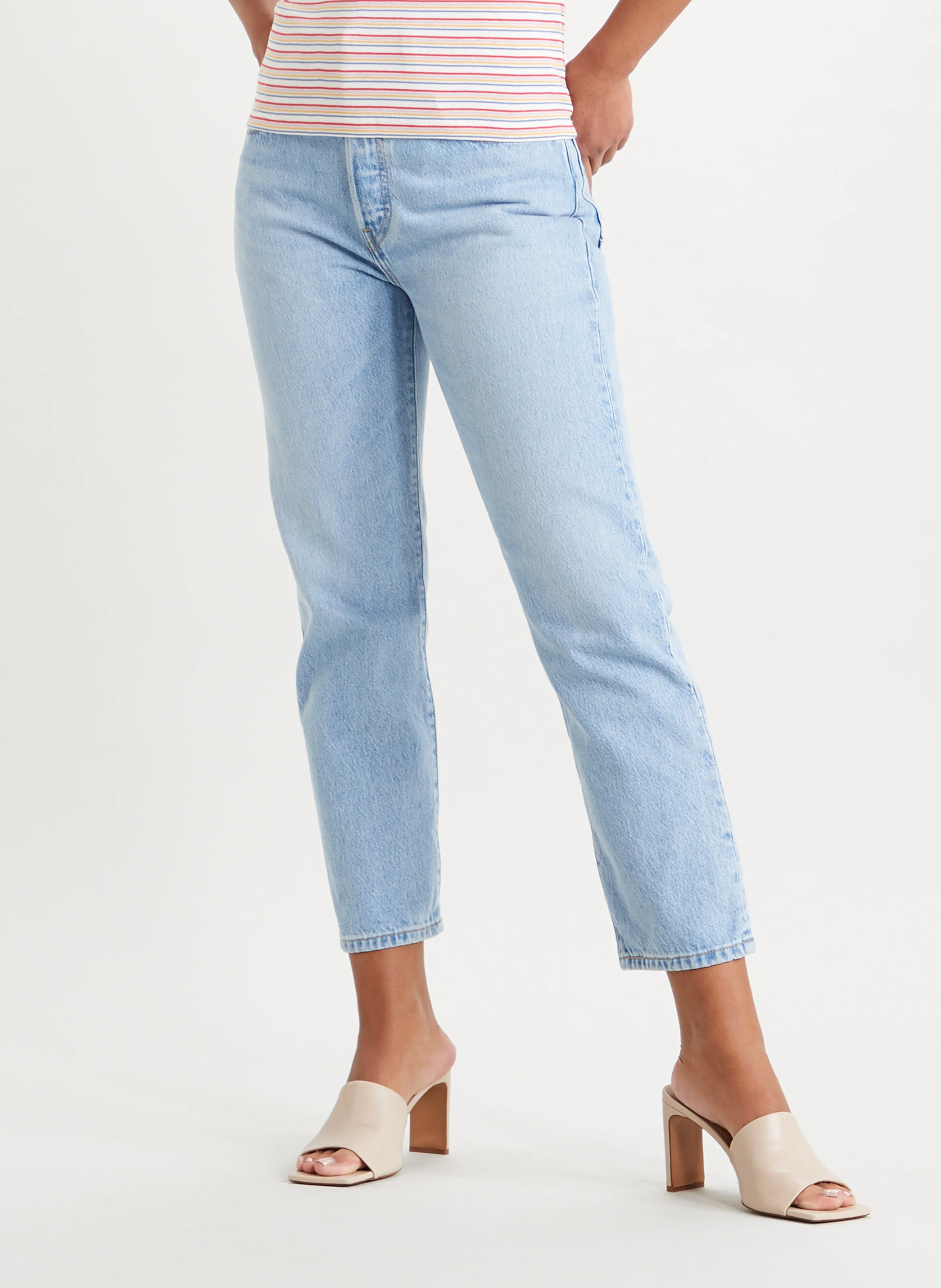 501 CROP - Jean droit taille haute en coton| Jean Délavé