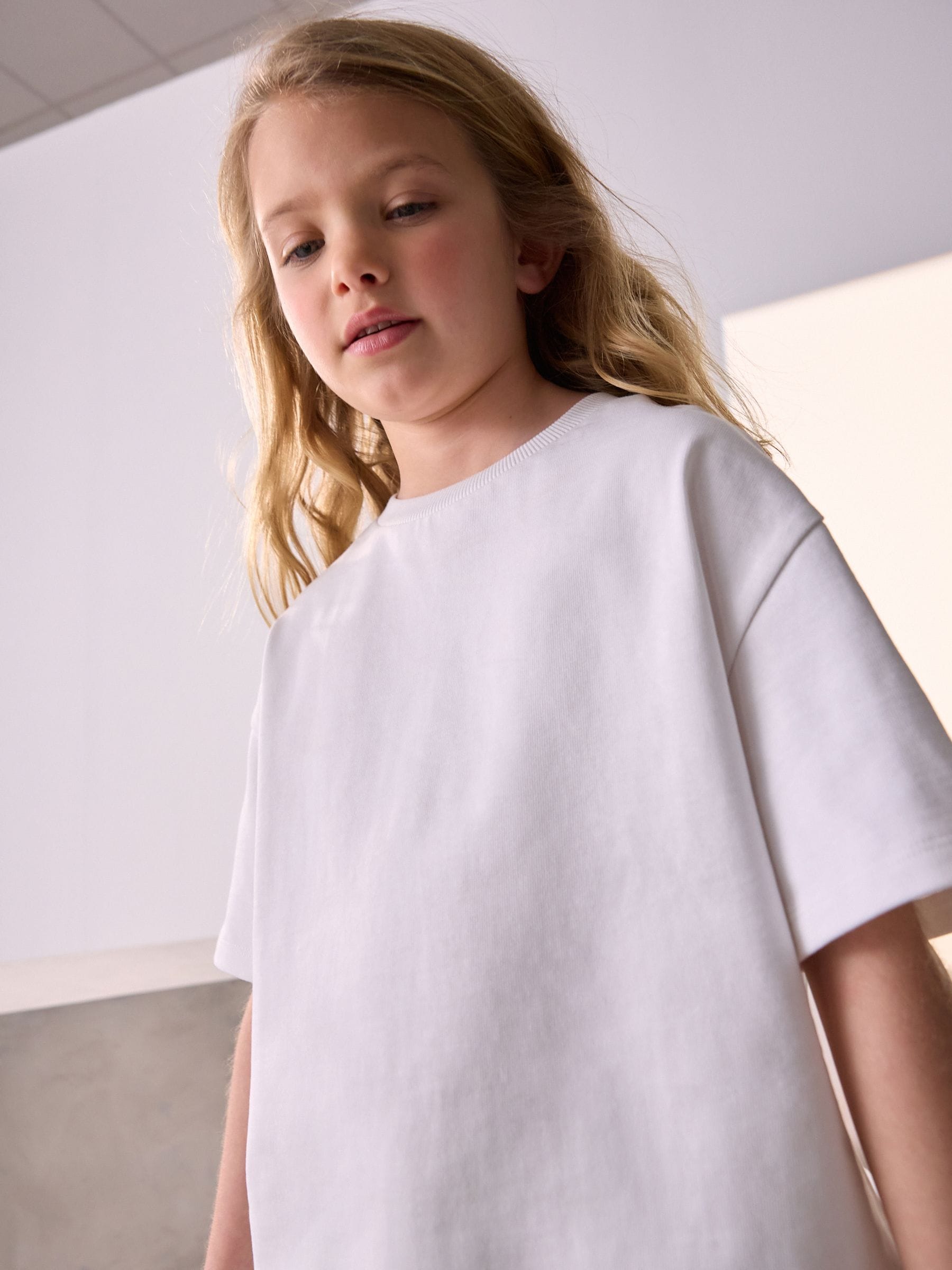 Wit - Oversized zwaargewicht 100% katoenen T-shirt (3-16jaar)