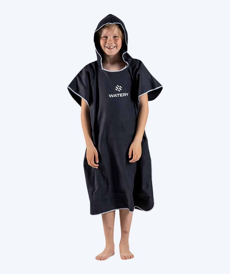 Watery badeponcho til junior - Microfiber - Sort