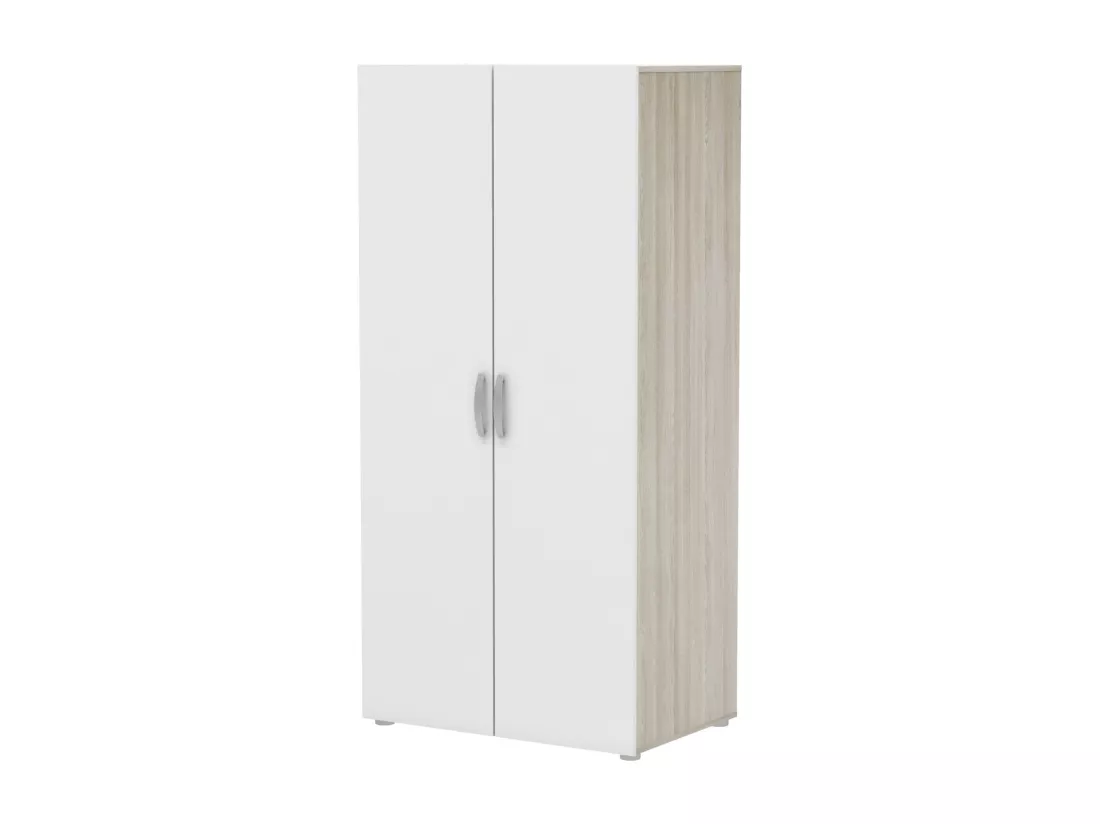 Garde-robe 2 portes Dsaevi, Meubles de chambre, Penderie de plain-pied, Placard à vêtements, 79x52 h166 cm, Chêne et Blanc mat