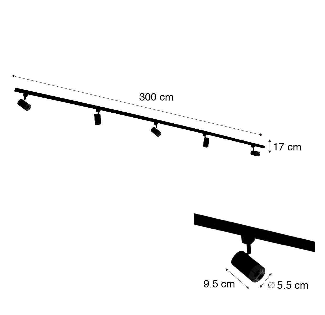 Smart railsysteem met 5 spots zwart goud 1-fase incl. 5 Wifi GU10 50mm - Iconic Jeana