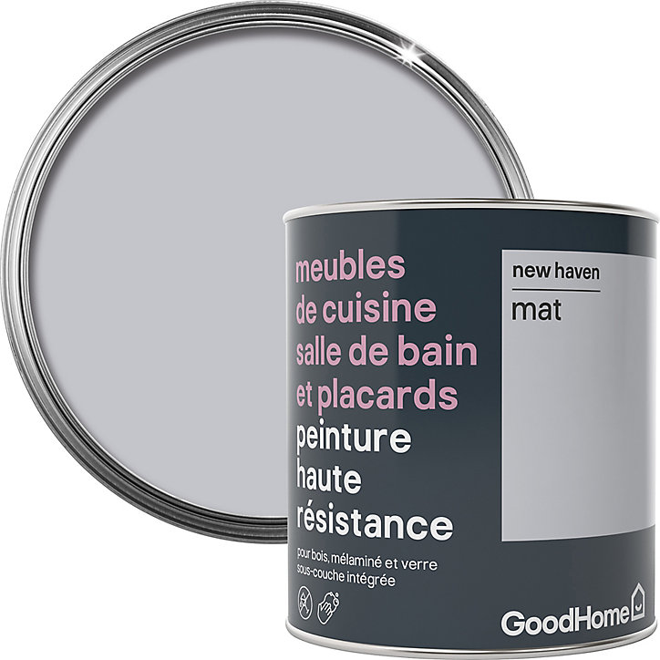 Peinture haute résistance meubles de cuisine salle de bain et placards GoodHome gris New Haven mat 0,75L