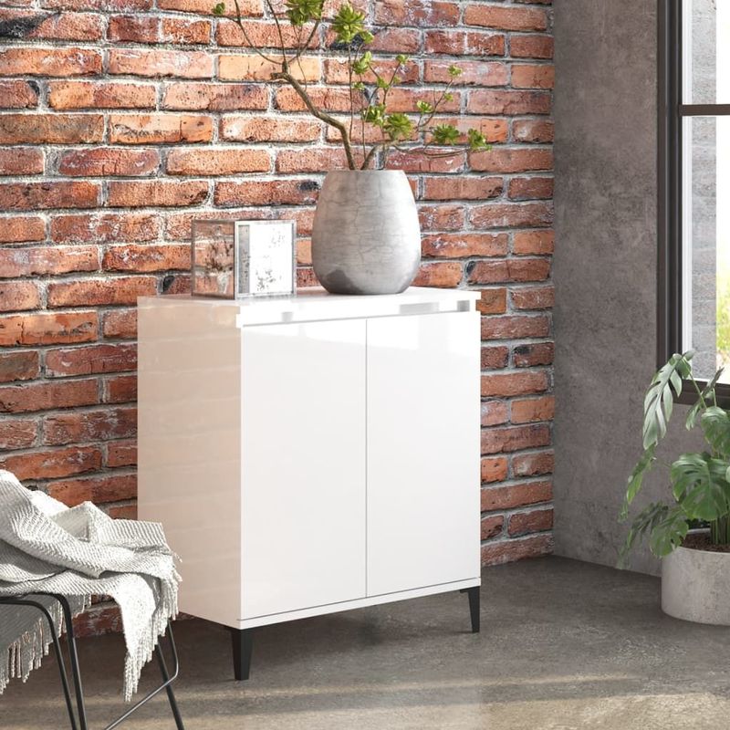 vidaXL - Dressoir - Hoogglans Wit - Bewerkt Hout - 2 Deuren