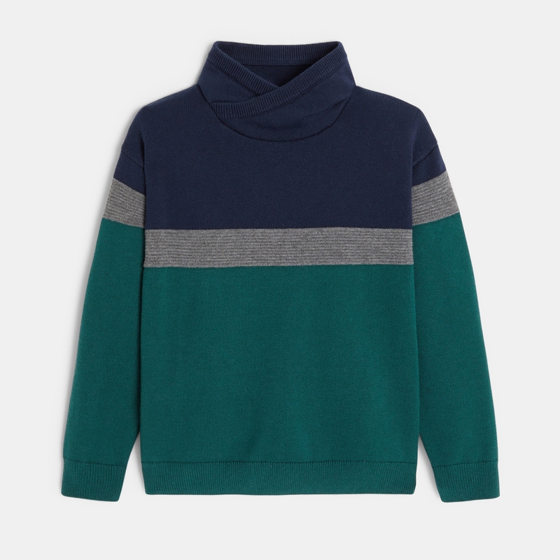 Pull d'hiver col snood vert garçon