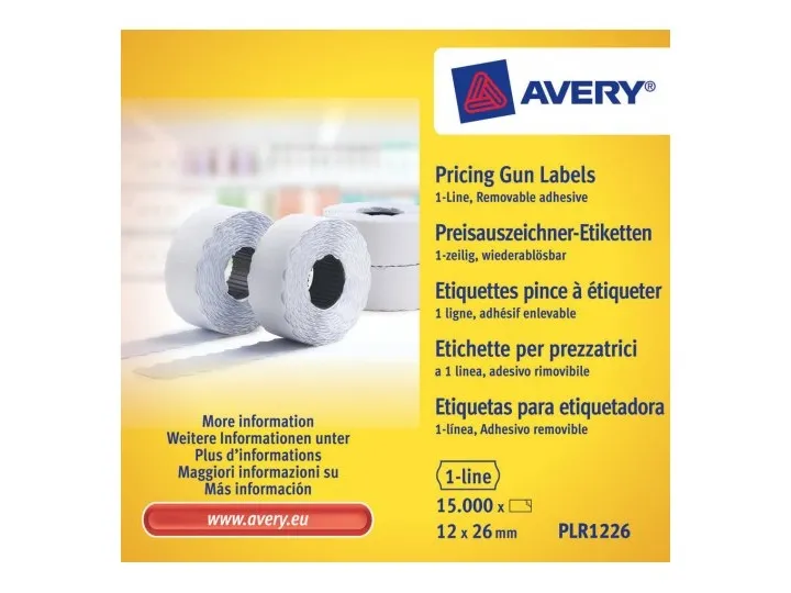 Prisetiket Avery PLR1226 hvid 26x12 mm aftagelige - (15.000 etiketter)