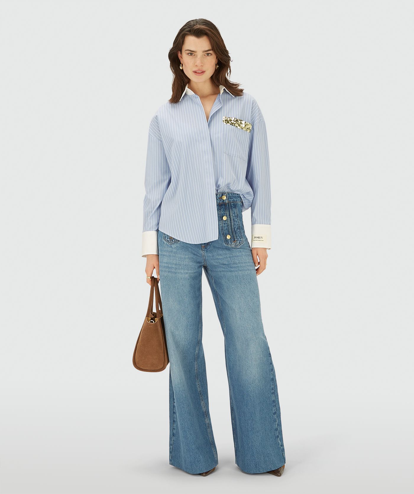 JV-CELESTINE oversized blouse met strepen - powder blue stripe