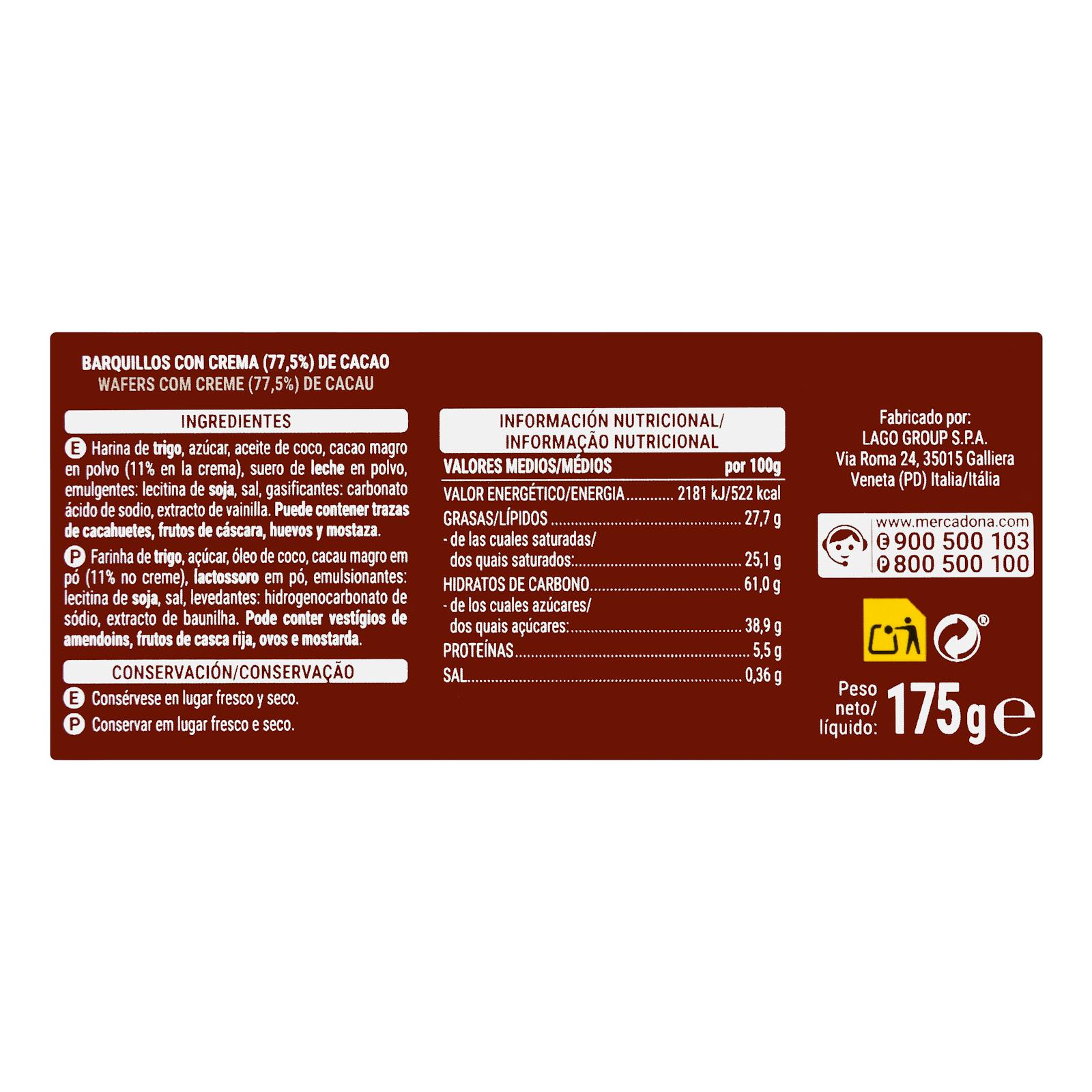Gaufrettes fourrées à la crème de cacao Hacendado