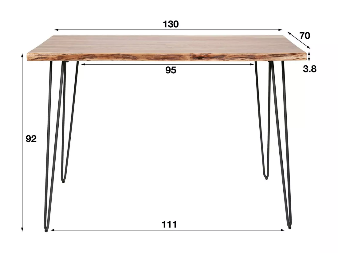 Table haute en bois massif bordure naturelle 130 cm MELBOURNE