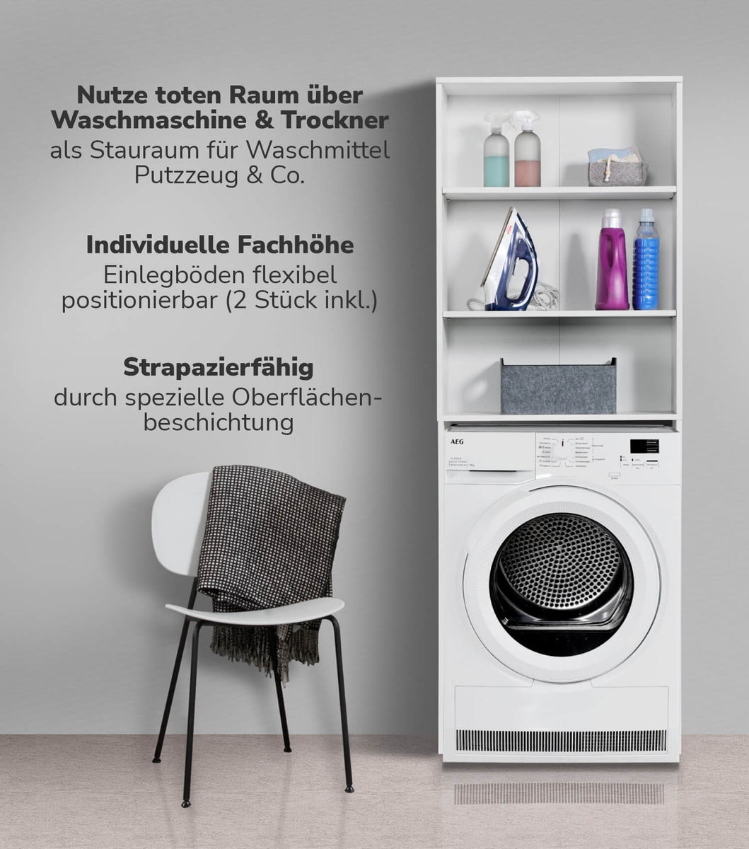 mokebo wasmachinekast 'The Clean Man', opbouw voor wasmachines en drogers in wit