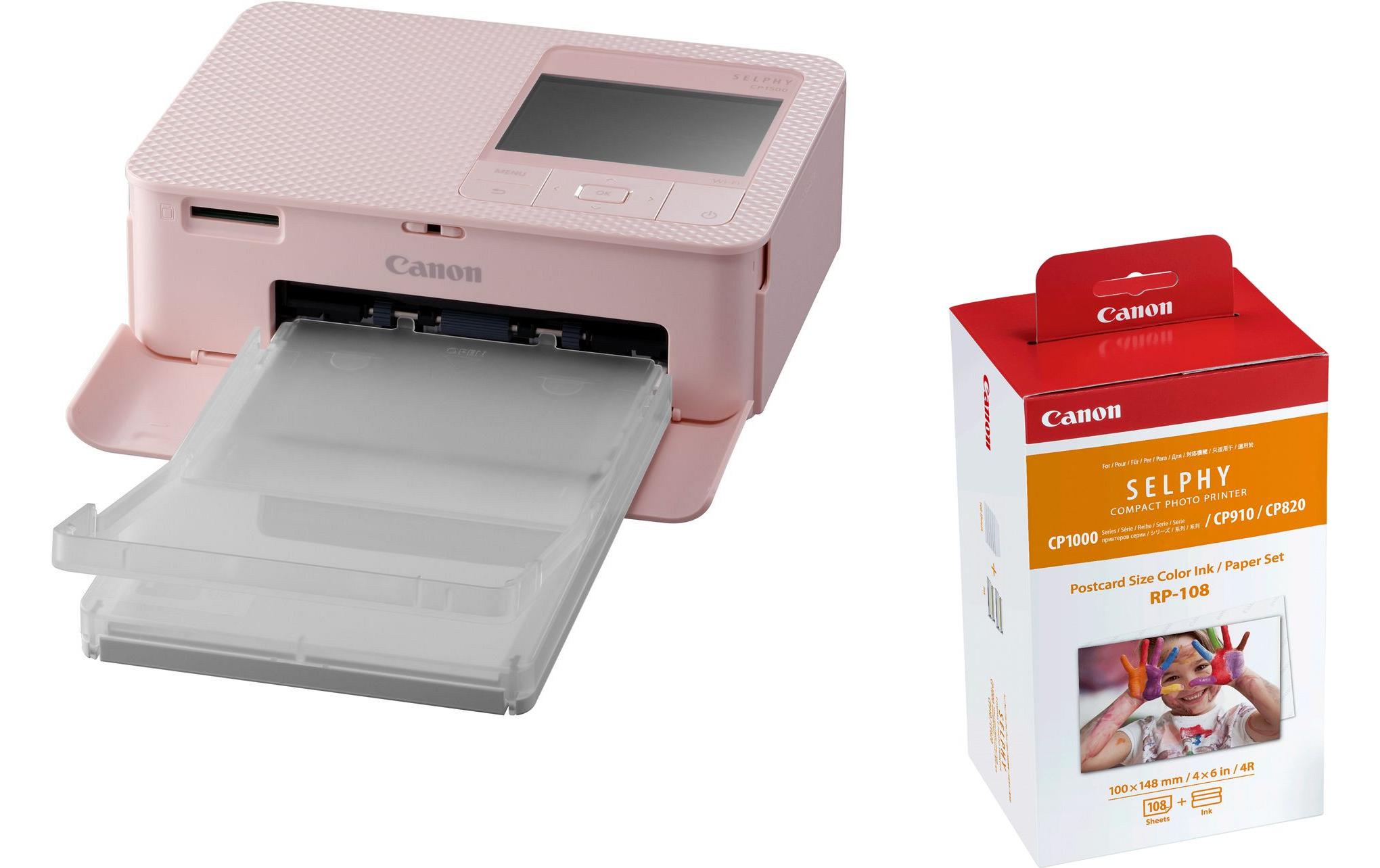 Fotodrucker Selphy CP1500 Rosa inkl. Papier und Tinte<br>Mobiler, WLAN-fähiger Fotodrucker