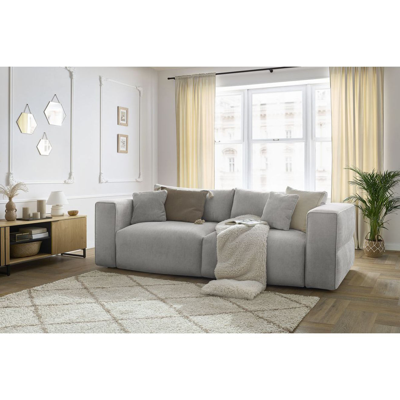 Bobochic Canapé convertible coffre ezechiel gris clair - 265x109x82 cm