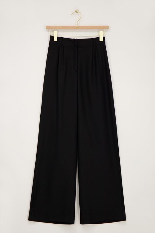 Zwarte pantalon wide leg met blinde knoop