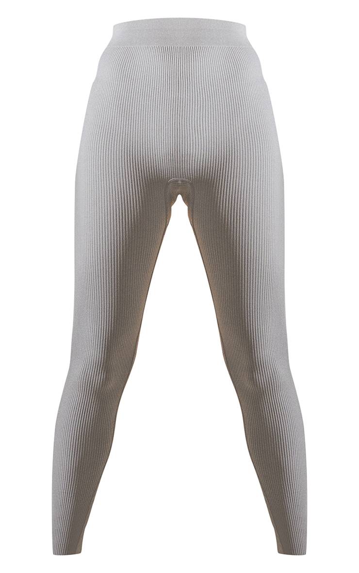 Gris Chiné Legging Côtelé Basique À Contours Structurés