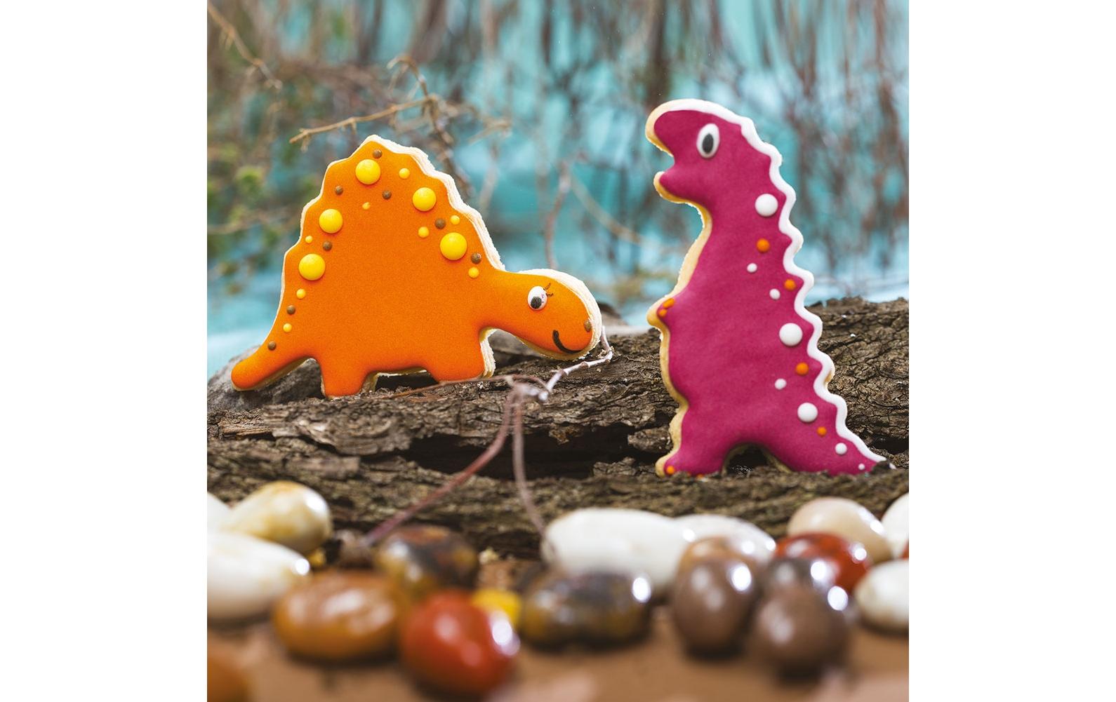 Guetzli-Ausstecher-Set Mini 2 Stück, JuraMini-Ausstechformen-Set mit Stegosaurus- und Tyrannosaurus-Motiv