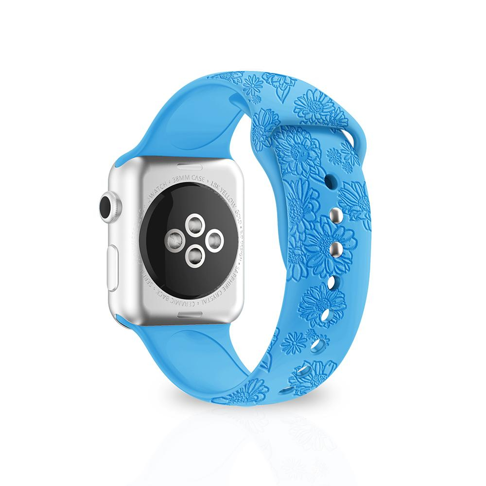 Apple Watch (42/41/40/38 mm) Silikon Sport Armband Sonnenblumen Muster (Gelenkumfang: 155-200mm) - Blau