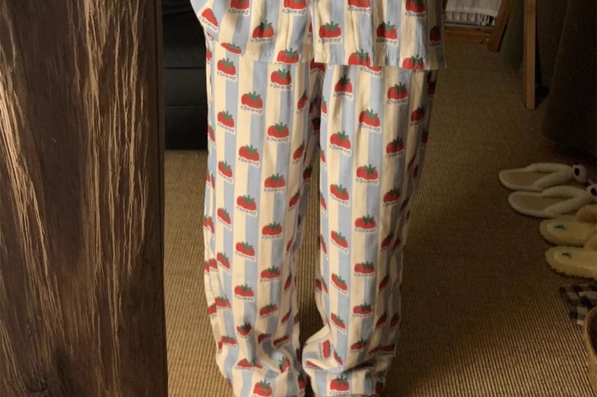 GOUB - Pyjamaset: overhemd met tomatenprint en knoopjes + broek