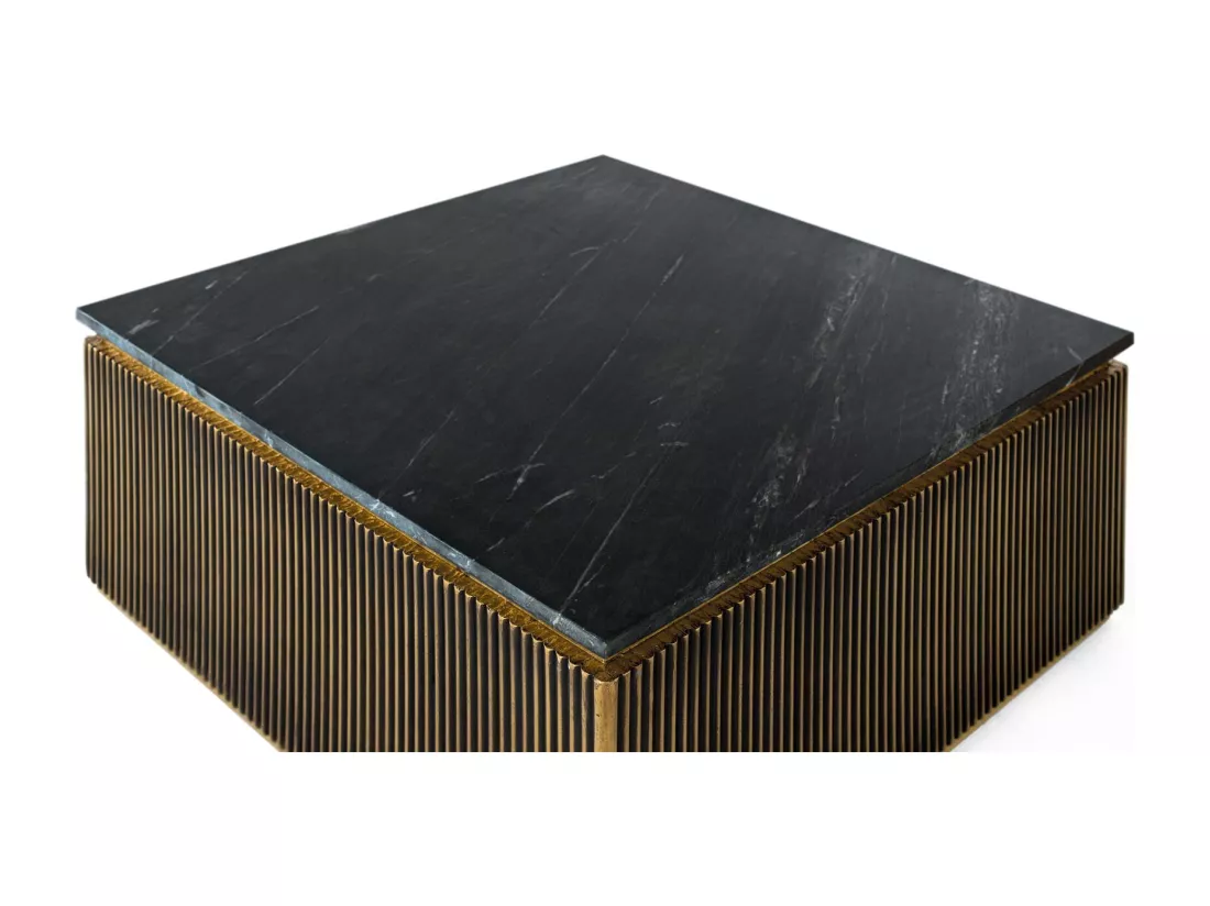Table basse en bois recouverte de bronze et plateau en marbre