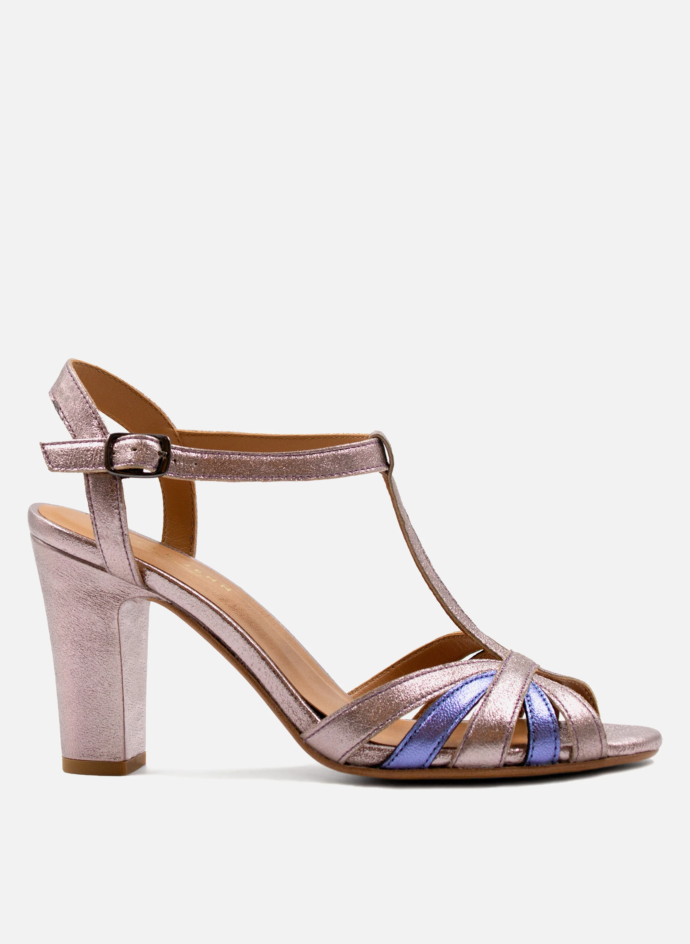 Sandales talon brides cuir métalisé | Argent