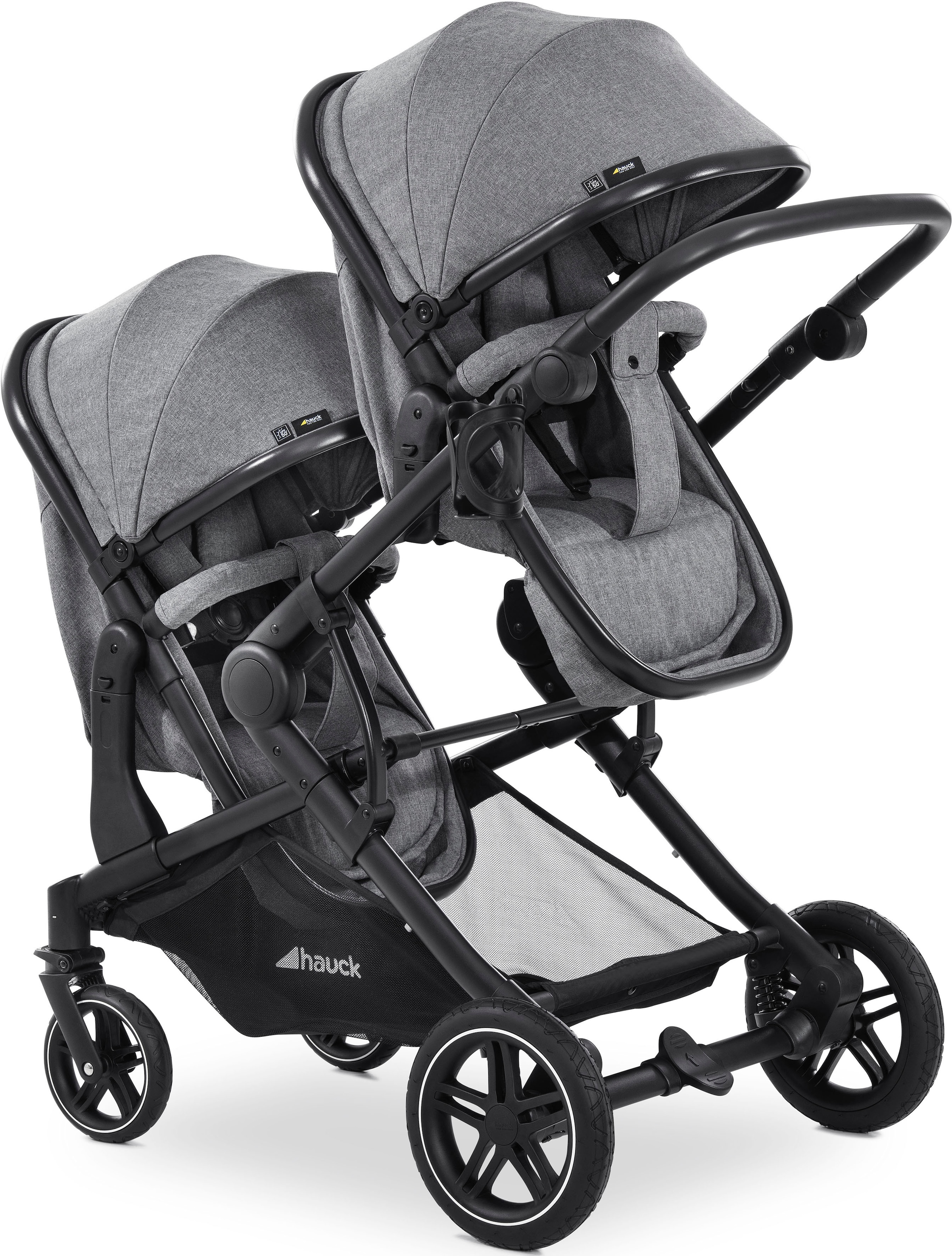 Hauck Geschwisterwagen »Atlantic Twin, melange grey« 30 kg mit schwenk- und feststellbaren Vorderrädern