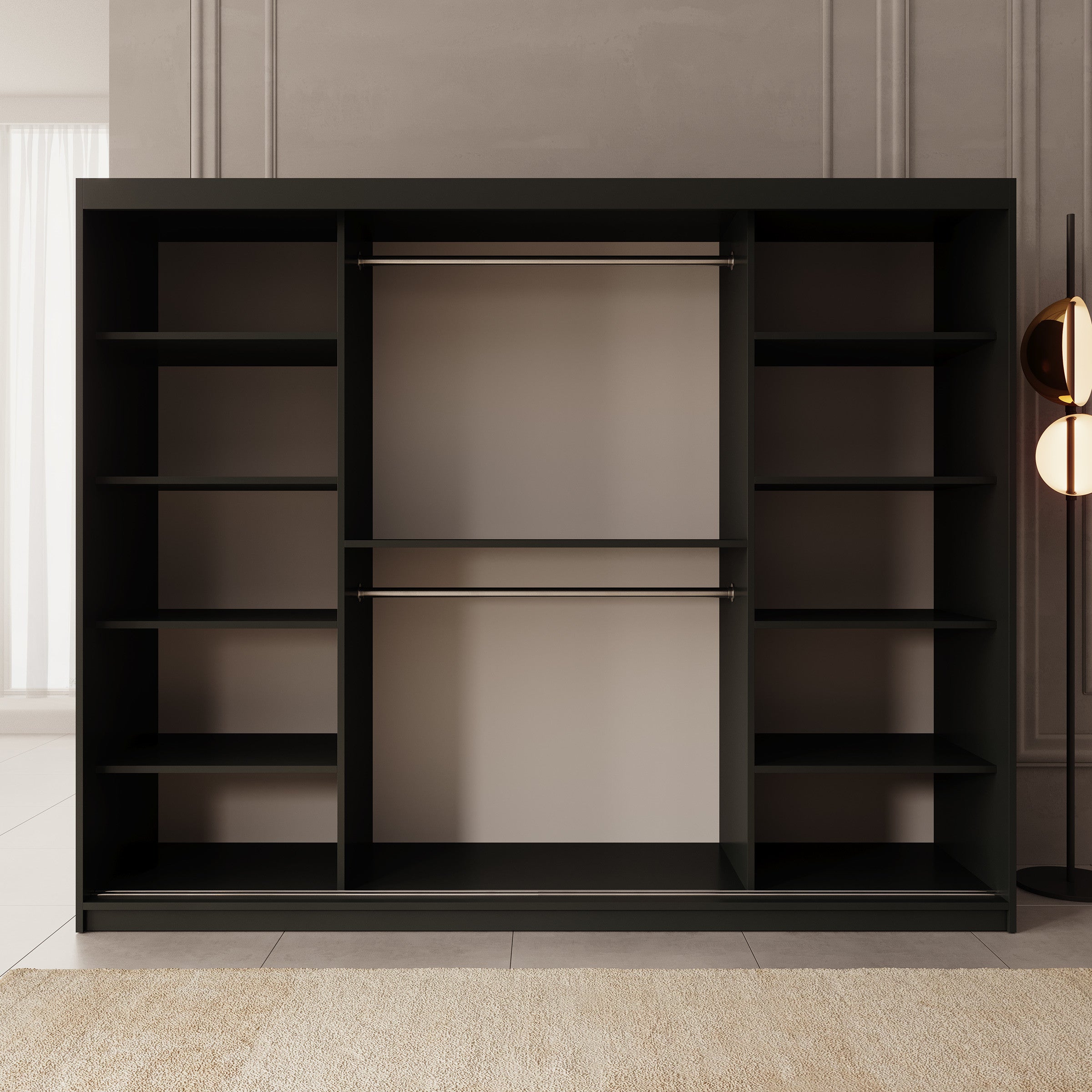 Ulysses - Kledingkast met schuifdeuren - Zwart - 250x62x200 cm