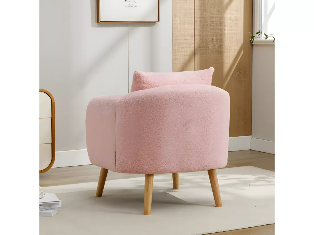 Fauteuil Canapé Fauteuil avec coussin à pieds en bois massif moderne et sobre en Teddy Tissu Rose