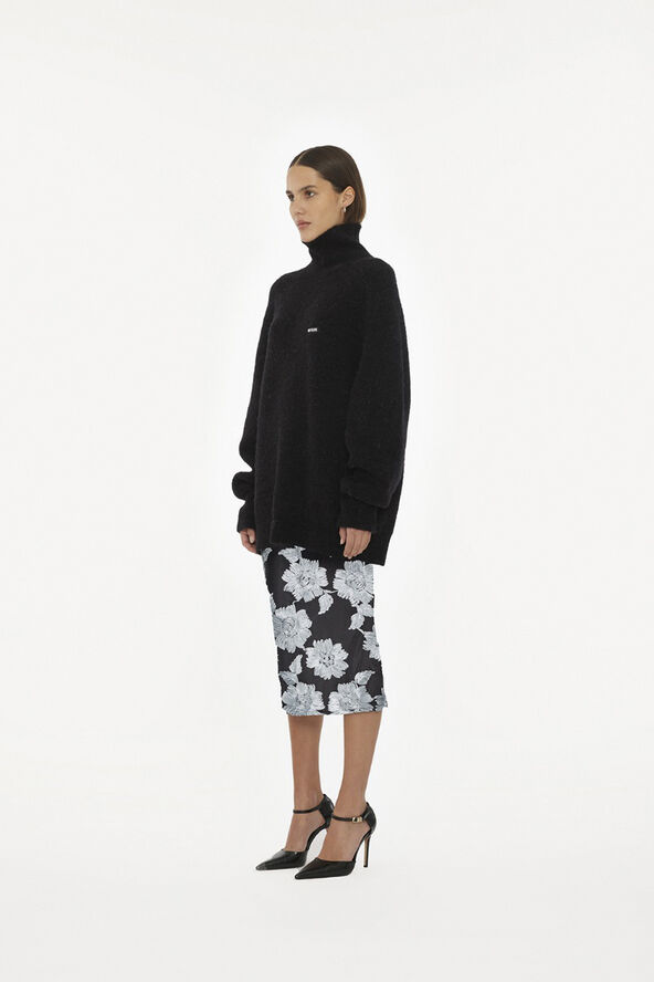 ROTATE Birger Christensen FLOWER MESH PENCIL SKIRT Gray pinstripe comb.