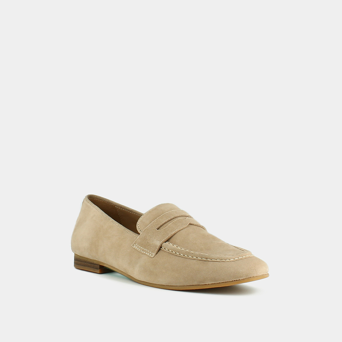 Mocassins à talons plats et bouts ronds  en velours beige
